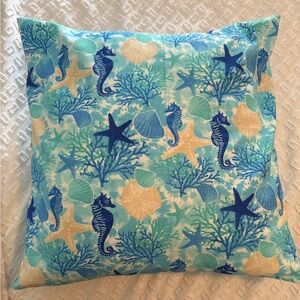 Blue and Beige Sea Life Throw Pillow Cover